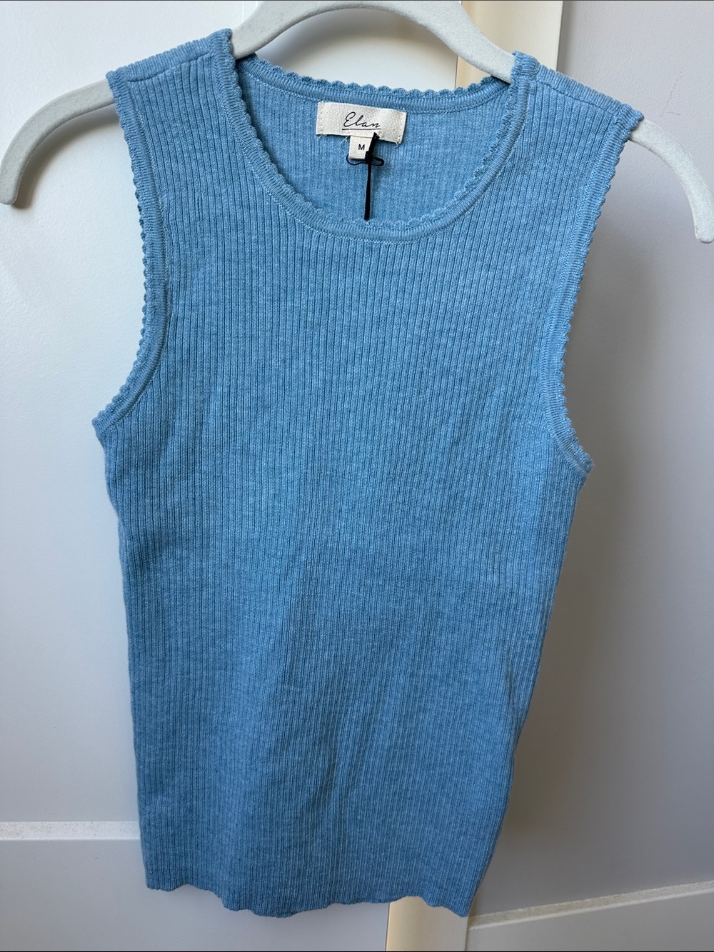 Elan Blue Ribbed Sleeveless Tank Top